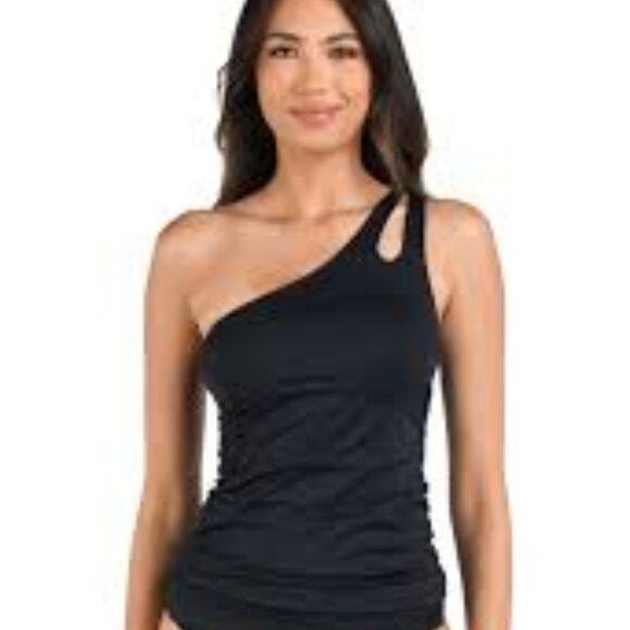 LA BLANCA ONE SHOULDER BLACK WOMEN SWIMMING TANKINI SIZE US 16 NEW WITH TAGS - Picture 11 of 11